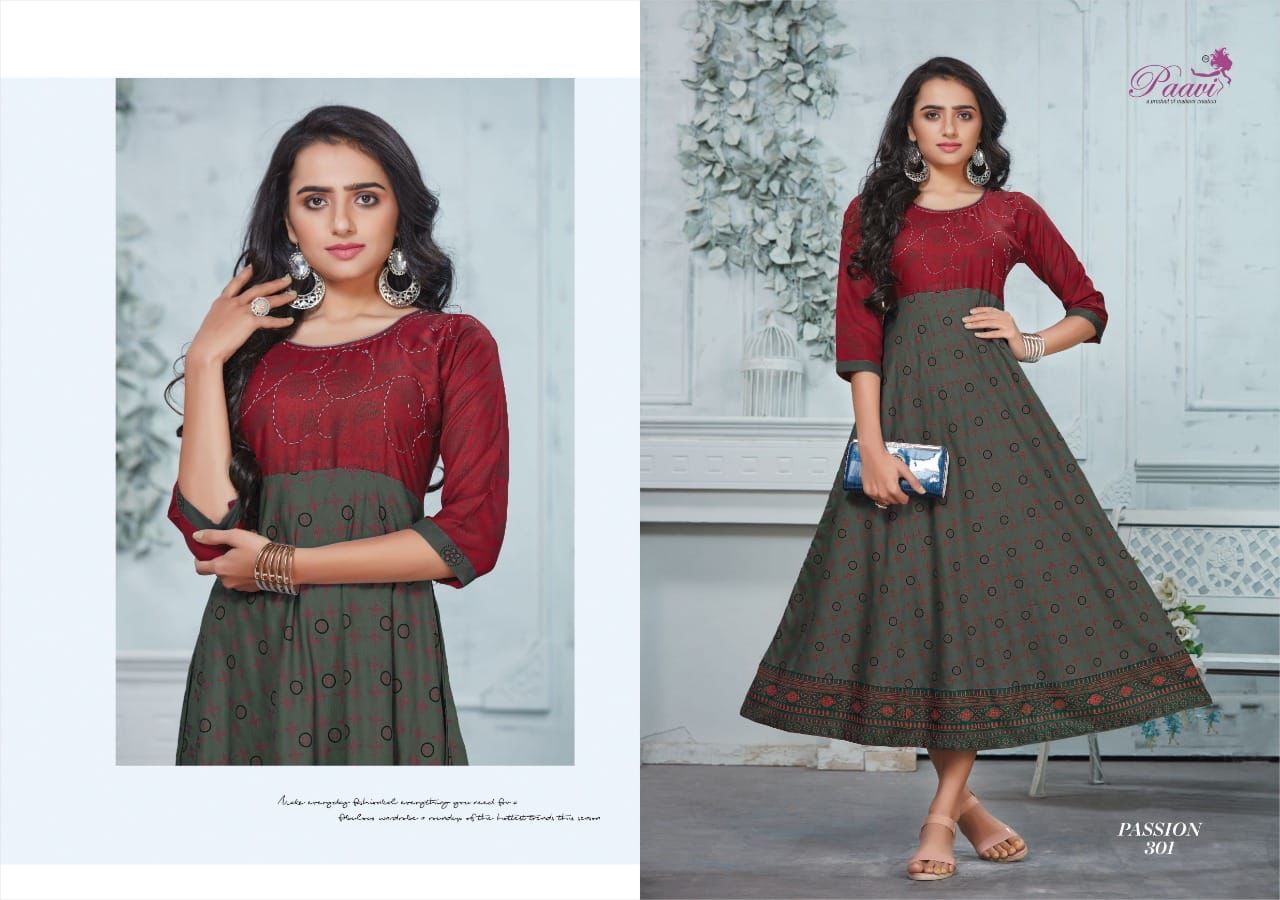 Paavi Passion 3 Ethnic Fancy Wear Rayon Anarkali Long Kurti Collection